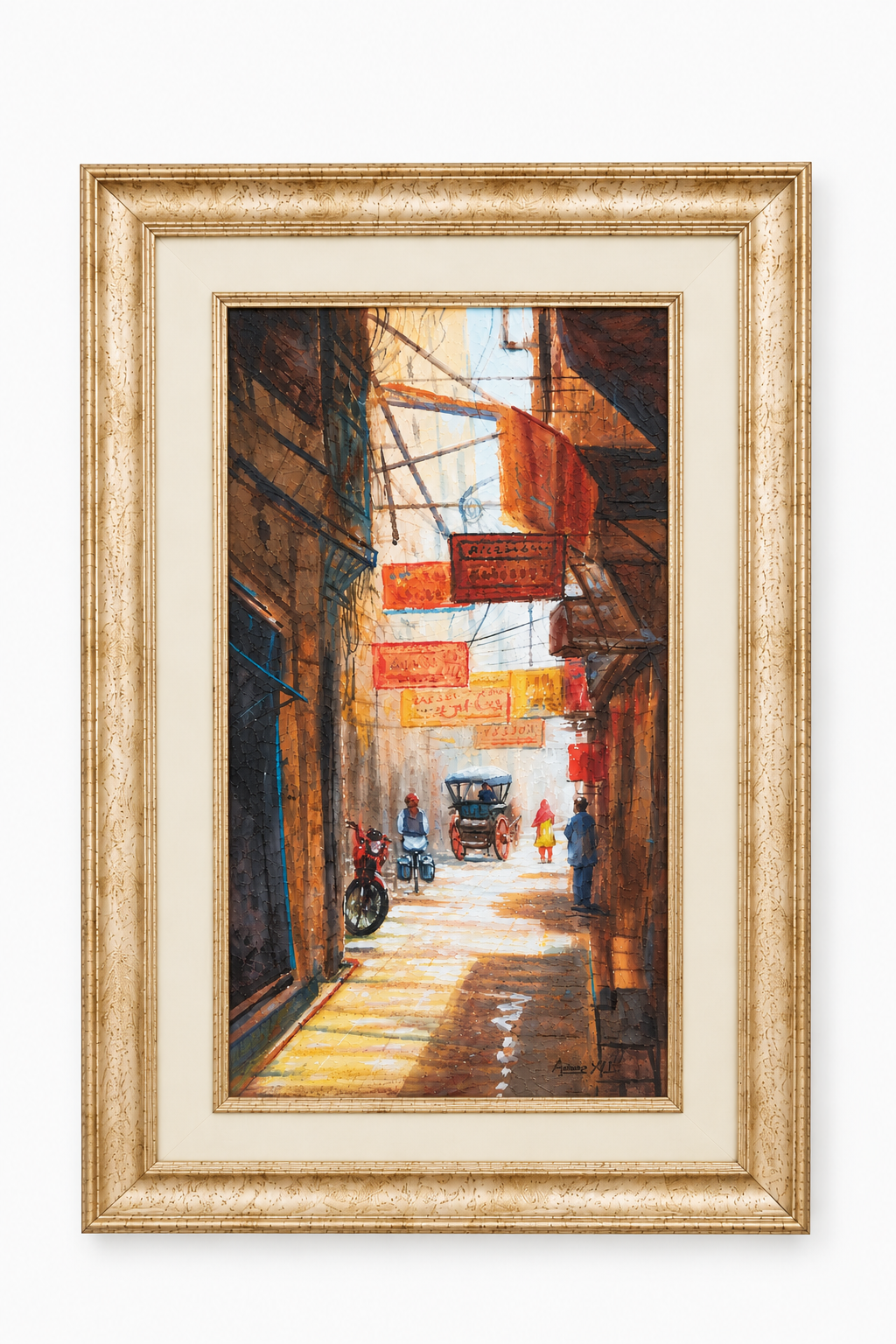 Anwar Ali Street Scene Painting – Framed Pakistani Art