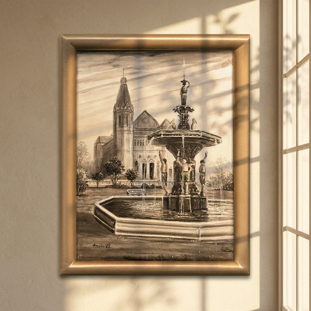 Reflections in the Old Plaza Oil Painting