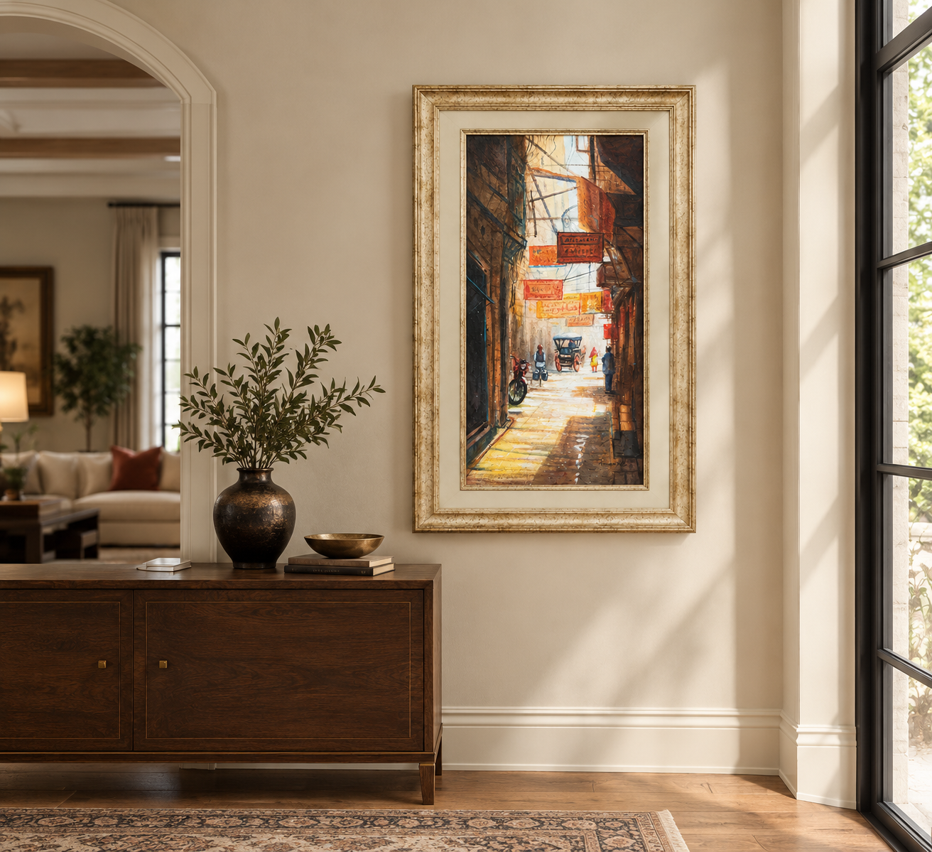 Anwar Ali Street Scene Painting – Framed Pakistani Art