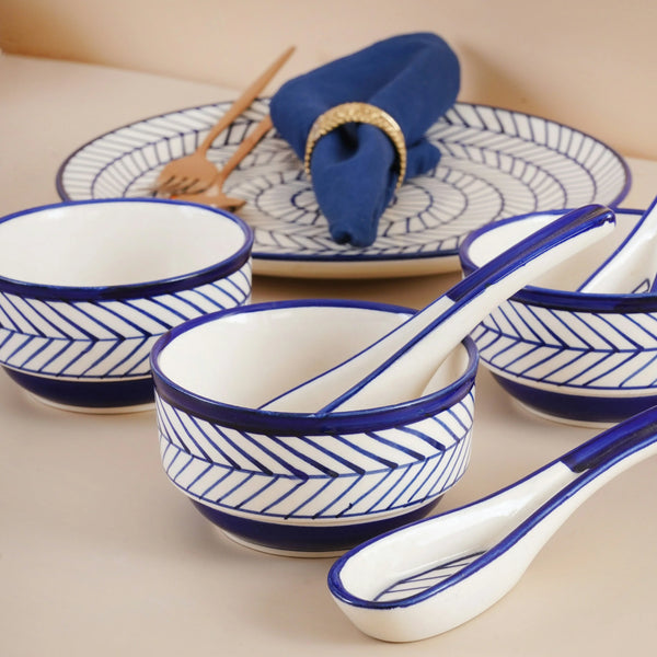 Hand-Painted Blue & White Ceramic Dining Set